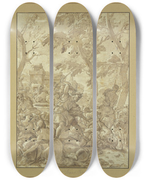 Triptych art skateboard deck of Giovanni Francesco Romanelli Moses Beschtzt Die Tchter Des Jethro by Giovanni Francesco Romanelli (1610-1662)