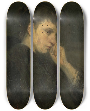 Triptych art skateboard deck of Jozef Israls Malancholy by Jozef Israels (1824-1911)
