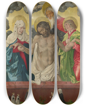 Triptych art skateboard deck of Hans Baldung The Trinity And Mystic Piet by Hans Baldung (1484-1545)