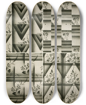 Triptych art skateboard deck of Christian Stoll Kunstgewerbliche Schmuckformen Fur Die Flache Pl 27 by Christian Stoll (20-)