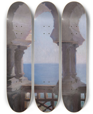 Triptych art skateboard deck of Jan Cigliski Moorish Porch Of The Bakhchidere Villa In Yalta From The Journey To Crimea by Jan Ciaglinski (1858-1913)