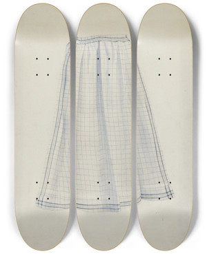 Triptych art skateboard deck of Joseph Goldberg Shaker Work Apron by Joseph Goldberg