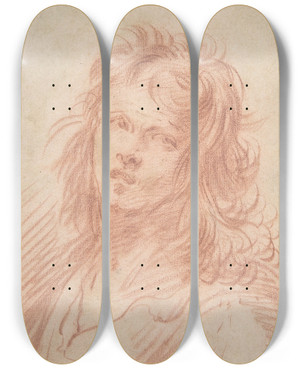 Triptych art skateboard deck of Jean De Saintigny Bust Of A Young Man by Jean de Saint-Igny (1600-1647)