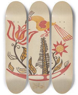 Triptych art skateboard deck of American 20Th Century Drawing For Plate 14 From The Portfolio Folk Art Of Rural Pennsylvania by American 20Th Century