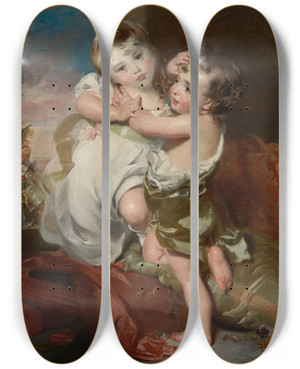 Triptych art skateboard deck of Sir Thomas Lawrence The Proffered Kiss by Sir Thomas Lawrence (1769-1830)