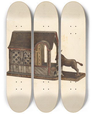 Triptych art skateboard deck of Edward D Williams Toy Bank by Edward D Williams
