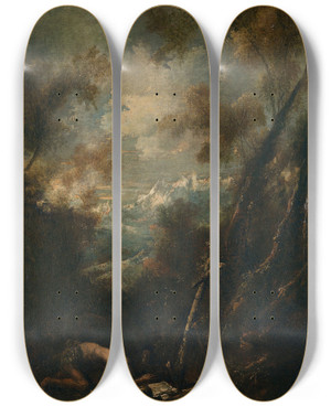 Triptych art skateboard deck of Alessandro Magnasco Saint Jerome In A Landscape by Alessandro Magnasco (1667-1749)