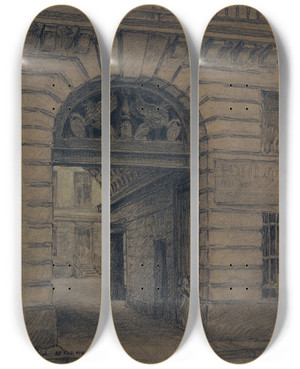 Triptych art skateboard deck of Ferdinand Boberg La Maison N24 De La Rue Vieilledutemple by Ferdinand Boberg (1860-1946)