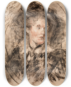 Triptych art skateboard deck of Antonio Mancini Sarah Cecilia Harrison 18361941 Artist by Antonio Mancini (1852-1930)