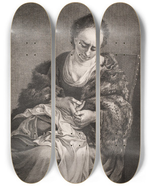 Triptych art skateboard deck of Isak Henningsen En Pige Der Har Stukket Sig P En Nl by Isak Henningsen (1730-1759)