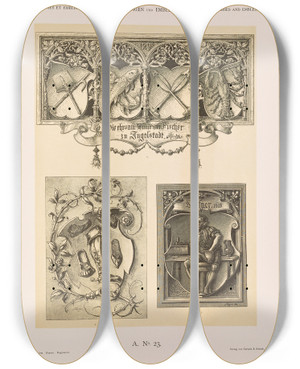 Triptych art skateboard deck of Albert Ilg Allegorien Und Embleme Vol Ii Pl024 by Albert Ilg (1847-1896)