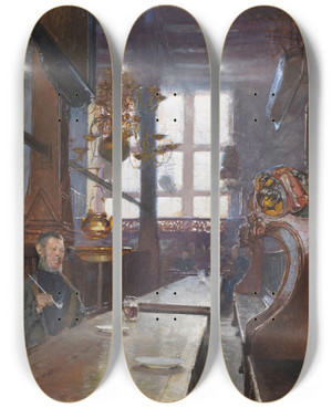 Triptych art skateboard deck of Carl Moll Schifferhaus In Lbeck by Carl Moll (1861-1945)