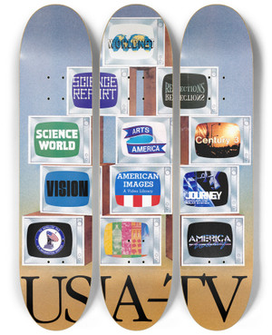 Triptych art skateboard deck of Us Information Agency Usiatv by U S Information Agency (1953-1999)