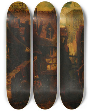 Triptych art skateboard deck of Alexandregabriel Decamps Vue Dorient by Alexandre-Gabriel Decamps (1803-1860)