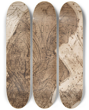 Triptych art skateboard deck of Ernst Ludwig Kirchner Alte Frau Mit Katze by Ernst Ludwig Kirchner (1880-1938)