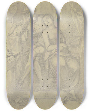 Triptych art skateboard deck of Ferdinand Fellner Ein Dichter Bei Einem Eingeschlafenem Mdchen by Ferdinand Fellner (1799-1859)