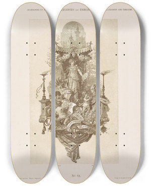 Triptych art skateboard deck of Albert Ilg Allegorien Und Embleme Vol I Pl068 by Albert Ilg (1847-1896)