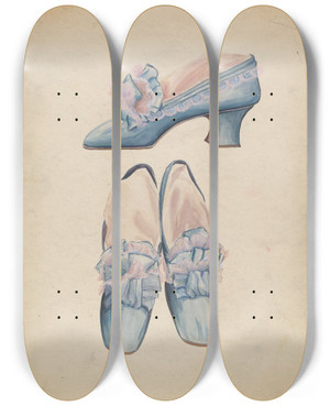 Triptych art skateboard deck of Jean Peszel Shoes by Jean Peszel