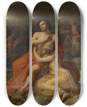 Triptych art skateboard deck of Friedrich Matthi The Flood by Friedrich Matthai (1777-1845)