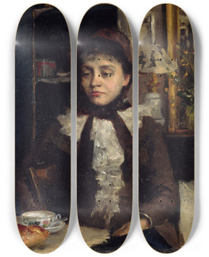 Triptych art skateboard deck of Sarah Henrietta Purser Le Petit Djeuner by Sarah Henrietta Purser (1848-1943)