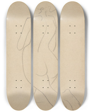 Triptych art skateboard deck of Harald Giersing Model Set Fra Ryggen by Harald Giersing (1881-1927)