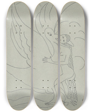 Triptych art skateboard deck of Paul Gaulois Leda And Theswan by Paul Gaulois (1904-1943)