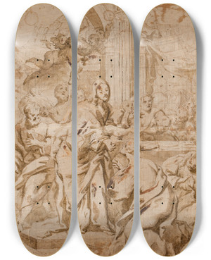 Triptych art skateboard deck of Girolamo Bonini Religious Scene_2 by Girolamo Bonini (1660-1680)