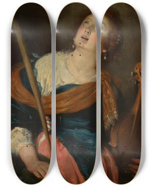 Triptych art skateboard deck of Bernardo Strozzi Saint Cecilia by Bernardo Strozzi (1581-1644)