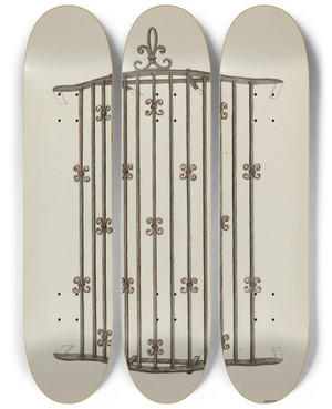 Triptych art skateboard deck of Harry Mann Waddell Window Grille by Harry Mann Waddell (1876-1956)