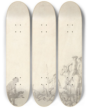 Triptych art skateboard deck of Peter Tillemans Foxhunting The Kill by Peter Tillemans (1684-1734)