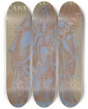 Triptych art skateboard deck of Leo Gestel Ontwerp Voor Paul Fierens Lart Hollandais Contemporain Naakte Vrouw Tussen Twee Van Elkaar Weg Kijkende Mannen Hoofden_2 by Leo Gestel (1881-1941)