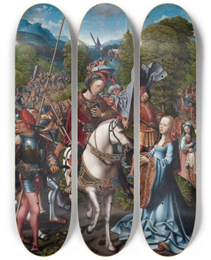 Triptych art skateboard deck of Jacob Cornelisz Van Oostsanen David And Abigail by Jacob Cornelisz Van Oostsanen (1470-1533)