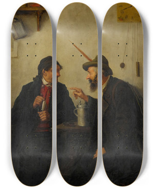 Triptych art skateboard deck of Hedwig Oehring The Conversation by Hedwig Oehring (1855-1907)