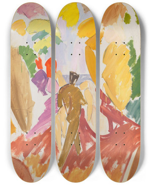 Triptych art skateboard deck of Edvard Weie Faun And Nymph by Edvard Weie (1879-1943)