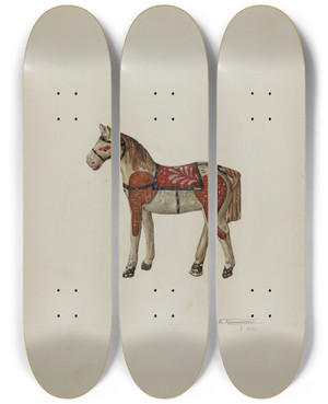 Triptych art skateboard deck of Nicholas Acampora Toy Shetland Pony by Nicholas Acampora
