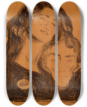 Triptych art skateboard deck of Edvard Munch Salome by Edvard Munch (1863-1944)