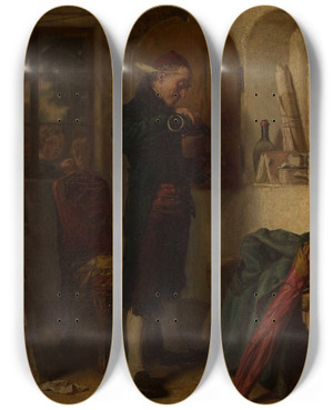 Triptych art skateboard deck of Leopold Lffler Glass Of Wine by Leopold Loffler (1827-1898)