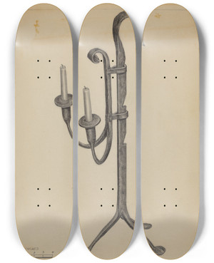 Triptych art skateboard deck of Carl Weiss Candlestand by Carl Weiss