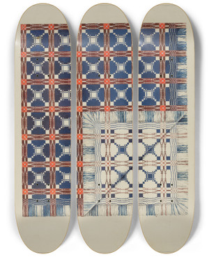 Triptych art skateboard deck of Magnus S Fossum Woven Coverlet by Magnus S Fossum