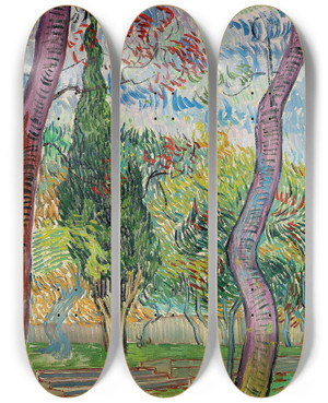 Triptych art skateboard deck of Vincent Van Gogh Parc De Lhpital Saintpaul by Vincent van Gogh (1853-1890)