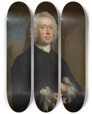 Triptych art skateboard deck of Joseph Highmore An Unknown Man In Black by Joseph Highmore (1692-1780)