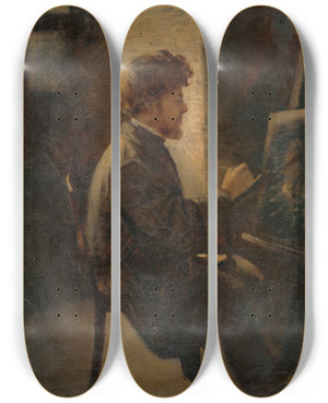 Triptych art skateboard deck of Leopold Horovitz Painter At Work by Leopold Horovitz (1839-1917)