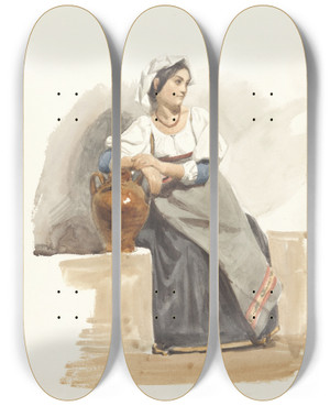 Triptych art skateboard deck of Pierre Louis Dubourcq Kostuumstudie Van Een Italiaans Meisje by Pierre Louis Dubourcq (1815-1873)