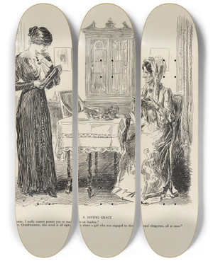 Triptych art skateboard deck of Charles Dana Gibson A Saving Grace by Charles Dana Gibson (1867-1944)