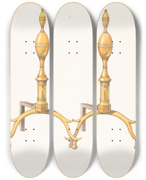 Triptych art skateboard deck of Dana Bartlett Andirons by Dana Bartlett