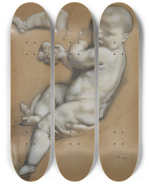 Triptych art skateboard deck of Frederick Goodall Study Of A Baby by Frederick Goodall (1822-1904)