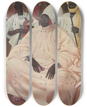Triptych art skateboard deck of Alexandre Jacovleff Dessins Et Peintures Dafrique Pl 8 by Alexandre Jacovleff (1887-1938)