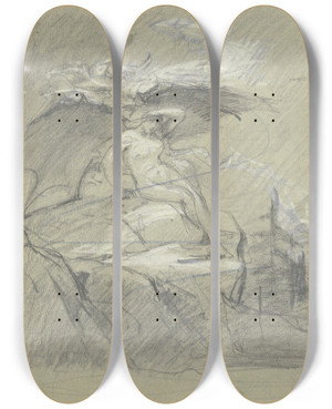 Triptych art skateboard deck of Dora Hitz Geflgelter Weiblicher Akt Auf Einem Felsen by Dora Hitz (1856-1924)