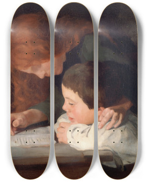 Triptych art skateboard deck of Paulalbert Bartholom La Lecture by Paul-Albert Bartholom (1848-1928)