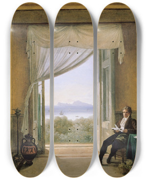 Triptych art skateboard deck of Franz Ludwig Catel Schinkel In Naples by Franz Ludwig Catel (1778-1856)